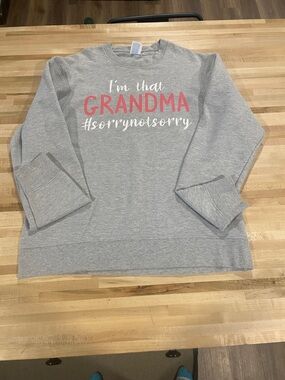 Port and Company Gray Crewneck Sweatshirt with Pink and White 'GRANDMA' Graphic